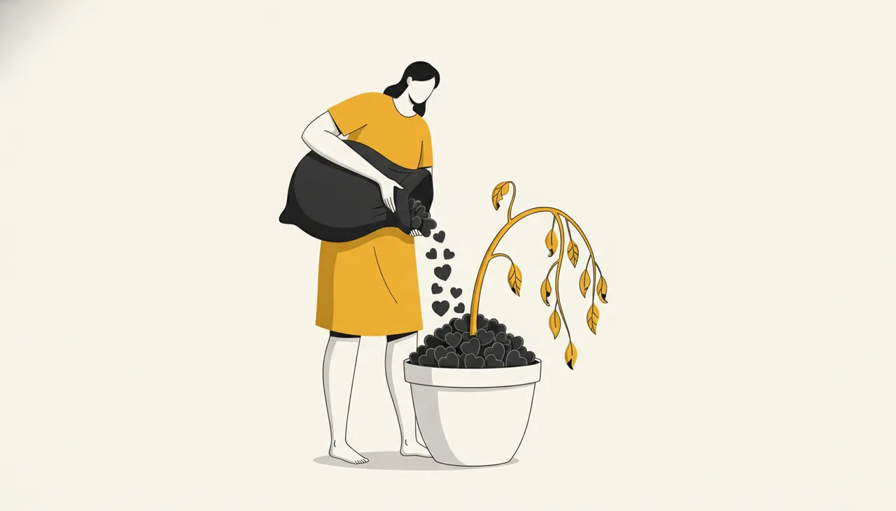 Человек засыпает растение пластиковыми сердечками: накрутка губит виральный охват и органический рост