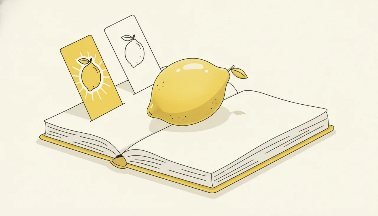 Раскрытая книга с лимоном и двумя закладками: Title и H1 заголовок страницы сайта об одном содержании